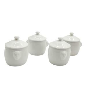4 Apilco France Porcelain Lion Handle Pot De Creme With Lid Whiteware 2 Piece